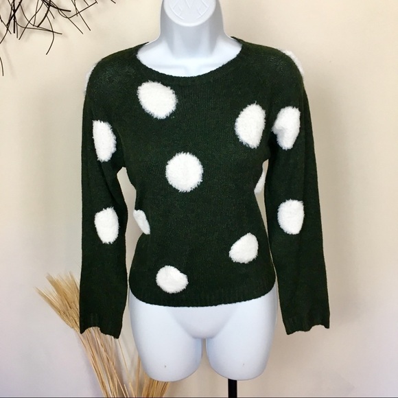 Lumiere Sweaters - GREEN and white polka dot sweater. LUMIERE